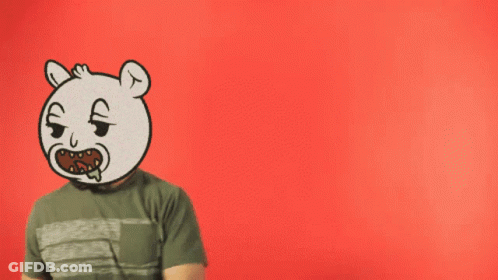 Man With Cartoon Bear On Head Pointing To Trending Line GIF