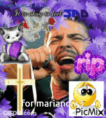 Man With Cat And Cross Saying It Is Okay To Feel Sad GIF