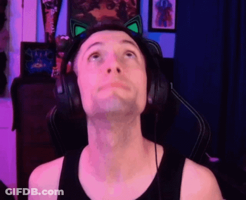 Man With Cat Ear Headset Looking Up GIF
