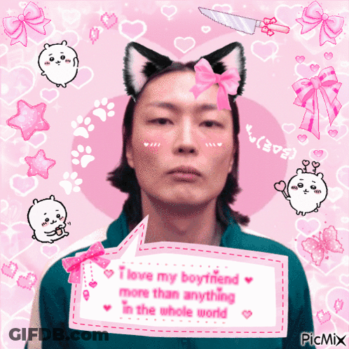 Man With Cat Ears Sign I Love My Boyfriend GIF