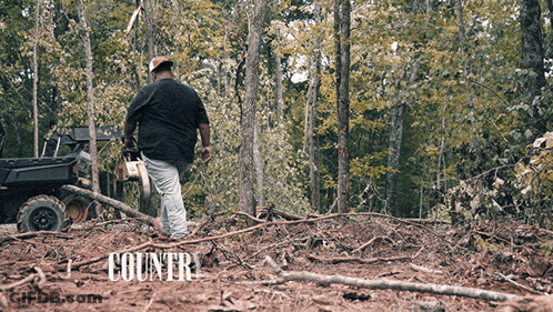 Man With Chainsaw In Woods Country GIF