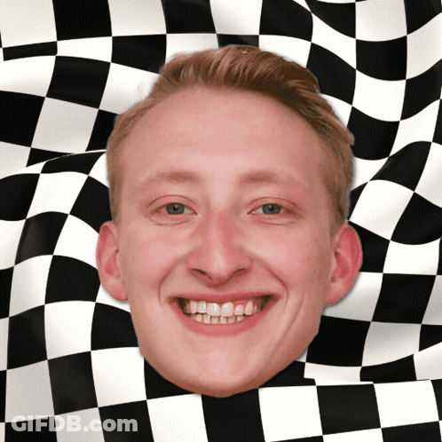 Man With Checkered Flag Behind Head GIF