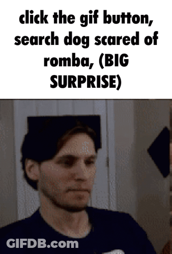 Man With Click The Gif Button Search Dog Scared Of Romba GIF