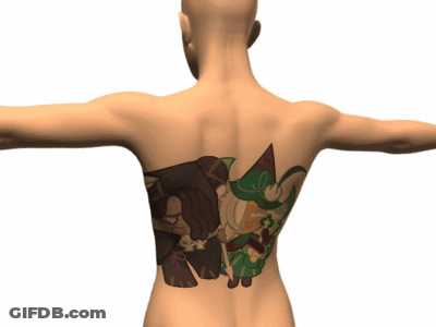 Man With Cookie Monster Back Tattoo GIF