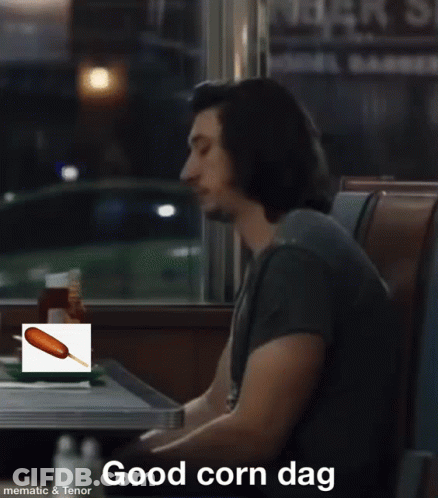 Man With Corn Dog Saying Good Corn Dag GIF