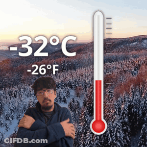 Man With Crossed Arms By Thermometer -32 Degrees GIF