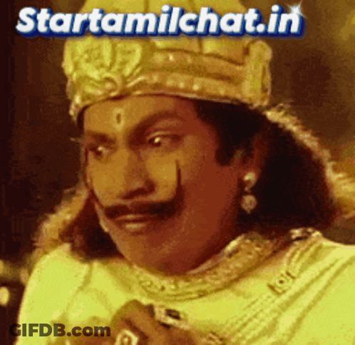 Man With Crown And Mustache Saying Startamilchat.in GIF