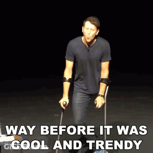 Man With Crutches Way Before It Was Cool And Trendy GIF