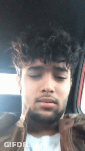 Man With Curly Hair And Beard Eyes Closed In Car GIF