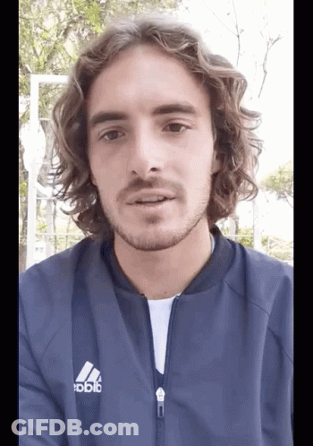 Man With Curly Hair And Beard In Blue Adidas Jacket GIF