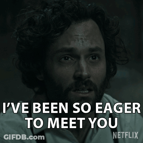 Man With Curly Hair And Beard Says Eager To Meet You GIF