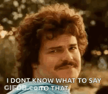 Man With Curly Hair And Mustache Saying I Don T Know What To Say GIF