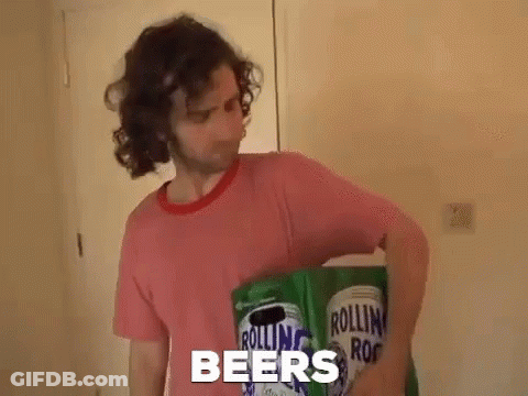 Man With Curly Hair Holding Beer Cans GIF