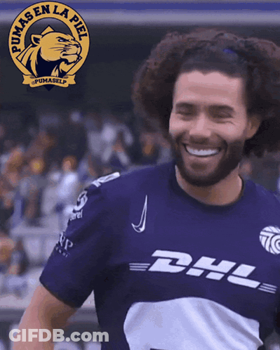 Man With Curly Hair In DHL Jersey GIF