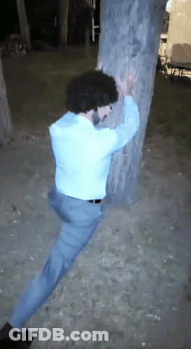 Man With Curly Hair Leaning On Tree GIF