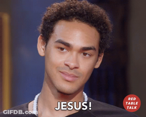 Man With Curly Hair Says Jesus Red Table Talk Ad GIF