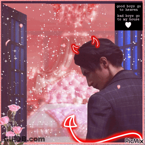 Man With Devil Horns Saying Good Boys Go To Heaven And Bad Boys Go To My House GIF