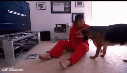 Man With Dog In Red Hoodie Saying Duke GIF