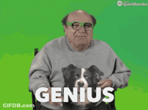 Man With Dog Sweater And Word Genius GIF