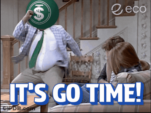 Man With Dollar Sign Head Dancing It's Go Time GIF