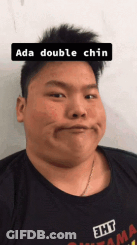 Man With Double Chin Wearing Black Shirt With Eht GIF
