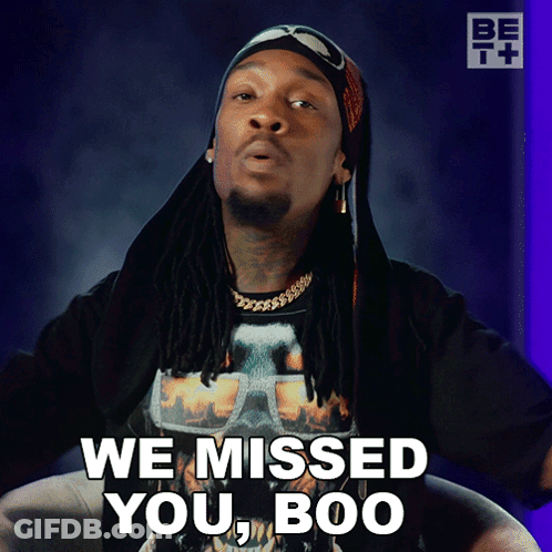 Man With Dreadlocks And Bandana Says We Missed You Boo GIF