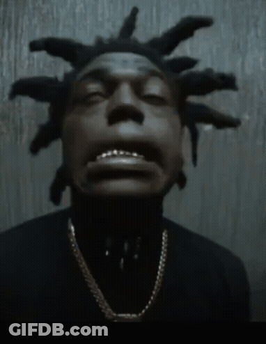 Man With Dreadlocks And Gold Chain Looking At Camera GIF