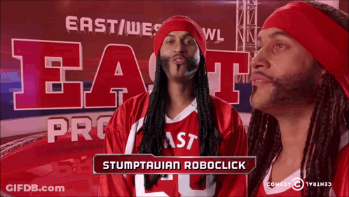 Man With Dreadlocks In Red Jersey Saying East GIF