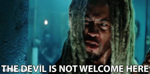 Man With Dreadlocks Says The Devil Is Not Welcome Here GIF