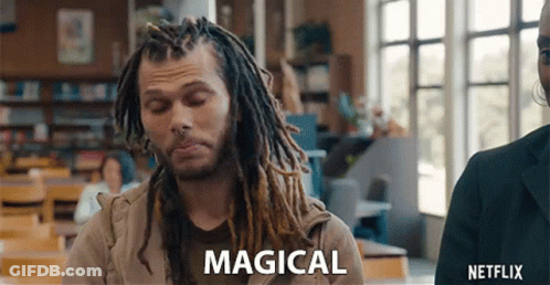 Man With Dreadlocks Sitting In Library Eyes Closed Saying Magical GIF