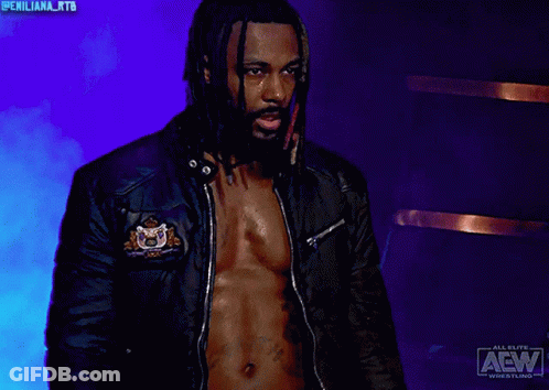 Man With Dreadlocks Wearing AEW Jacket GIF