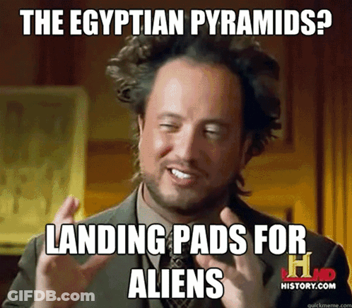 Man With Egyptian Pyramids Landing Pads For Aliens GIF