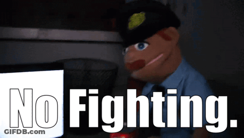 Man With Eyes Closed Saying We're Not Fighting GIF
