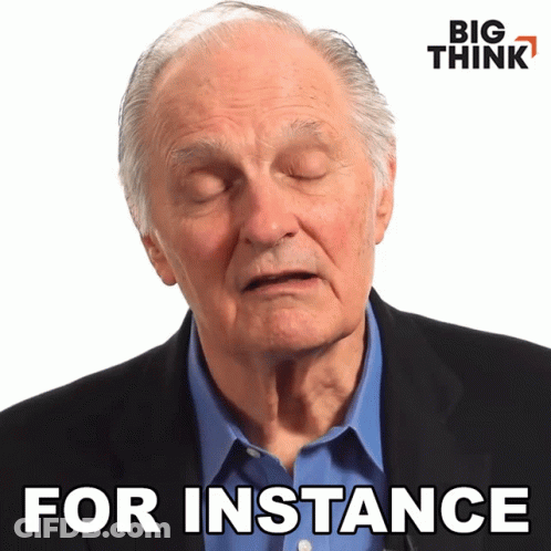 Man With Eyes Closed Says For Instance In Front Of Big Think Logo GIF