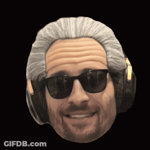 Man With Fake Bald Head Headphones And Sunglasses GIF