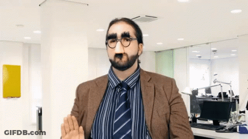 Man With Fake Eyebrows And Mustache Wearing Glasses GIF