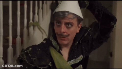 Man With Fake Mustache And Paper Hat GIF