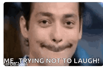Man With Fake Smile Saying Me Trying Not To Laugh GIF