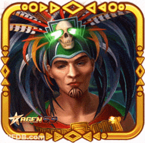 Man With Feathers And Skull On Head Agen 69 GIF