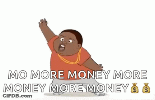 Man With Fist In Air Saying No More Money More Money More Money GIF