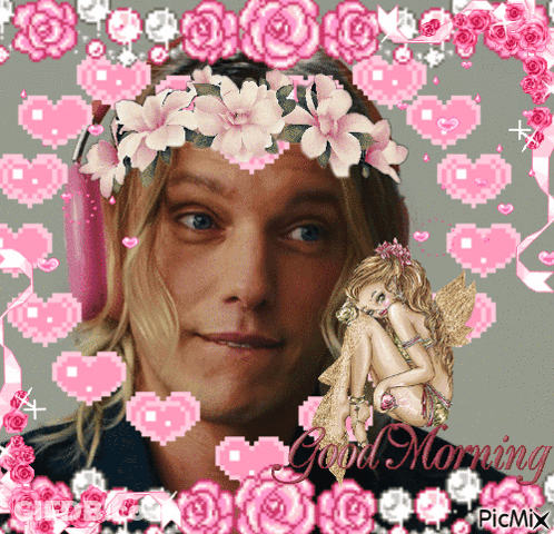 Man With Flower Crown Saying Good Morning GIF