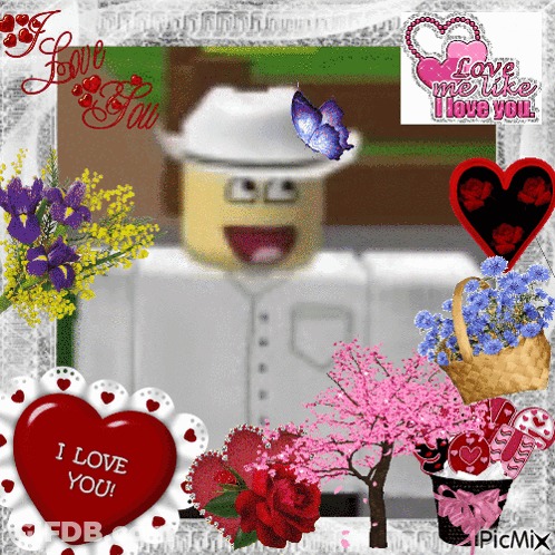Man With Flowers And Hearts Saying I Love You GIF