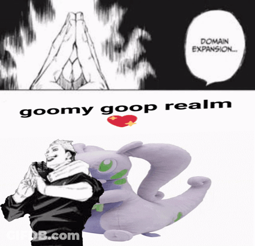 Man With Folded Hands Next To Goomy Goop Realm Stuffed Animal GIF