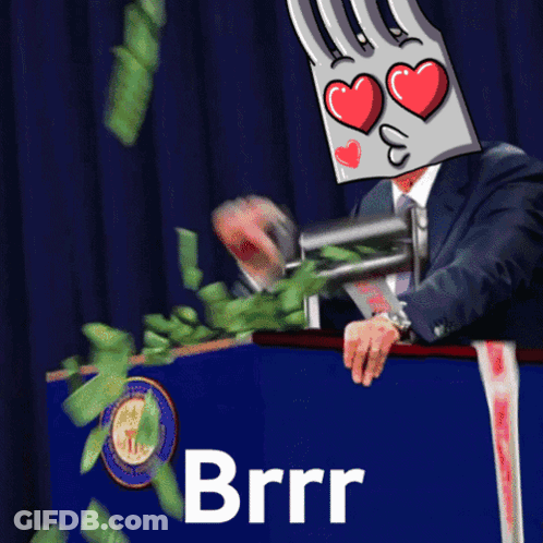 Man With Fork On Head Holding Gun GIF