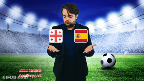 Man With Georgian And Spanish Flags And Soccer Ball GIF