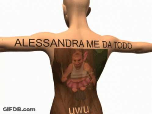 Man With Girl On Back Saying Alessandra Me Da Todo Uwu GIF