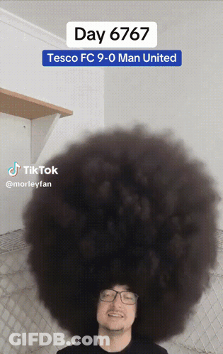 Man With Glasses And Afro With Tesco FC 9-0 Man United Sticker GIF