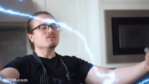 Man With Glasses And Apron With Lightning From Head GIF