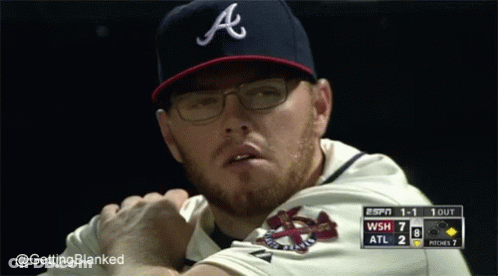 Man With Glasses And Atlanta Braves Hat GIF