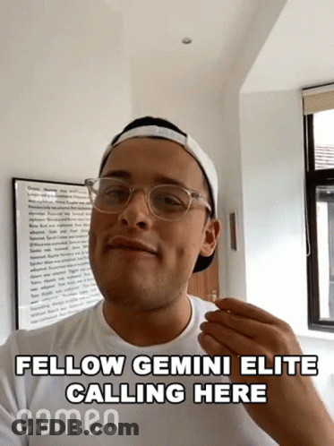 Man With Glasses And Baseball Cap Says Fellow Gemini Elite GIF